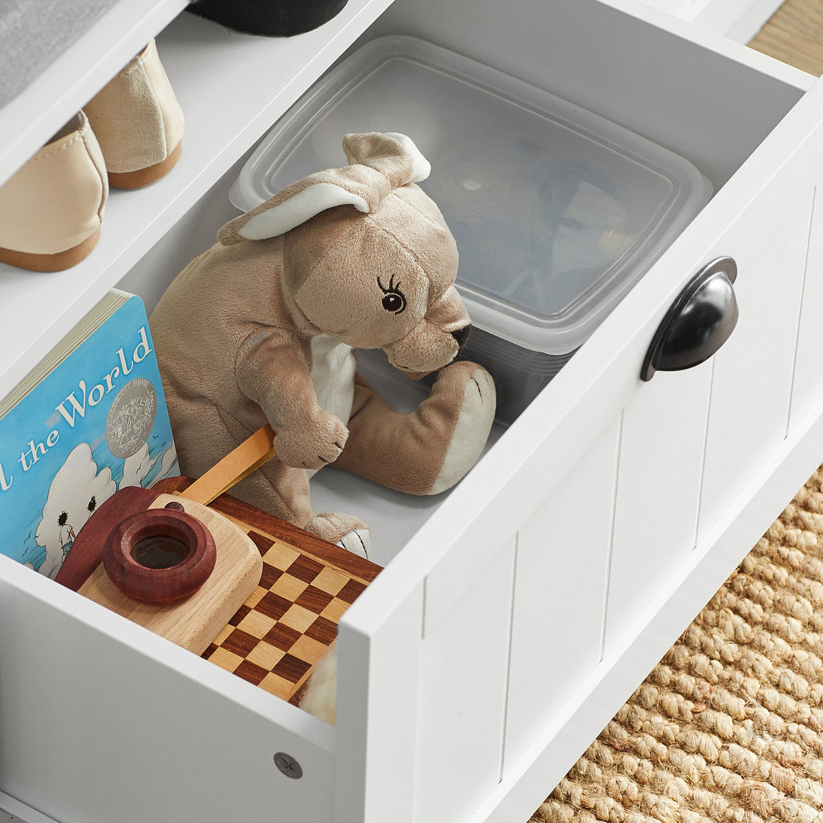 SoBuy FSR90-W Banc à Chaussures avec 2 Tiroirs et Assise pour Entrée Couloir – 110x35x47 cm, Blanc