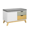SoBuy FSR92-W Banchetă pentru Pantofi cu Pernă Căptușită, 2 Sertare și 1 Ușă pentru Intrare – 80x38x51 cm, Alb