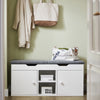 SoBuy FSR96-W Banc pentru Pantofi cu Pernă Căptușită, 2 Uși, 3 Rafturi Ajustabile – Organizator de Pantofi Modern pentru Mobilierul de Intrare – 150kg – Alb 100x34x47cm