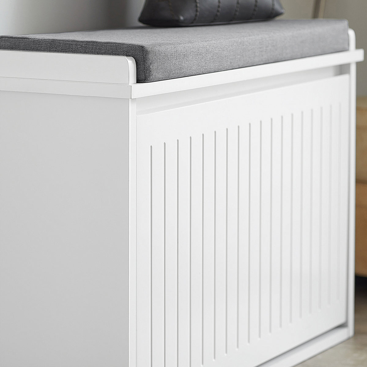 SoBuy FSR16-SCH Banc pentru pantofi cu 1 clapetă și pernă căptușită, Ladă de depozitare pentru hol – 60x30x48 cm, Alb
