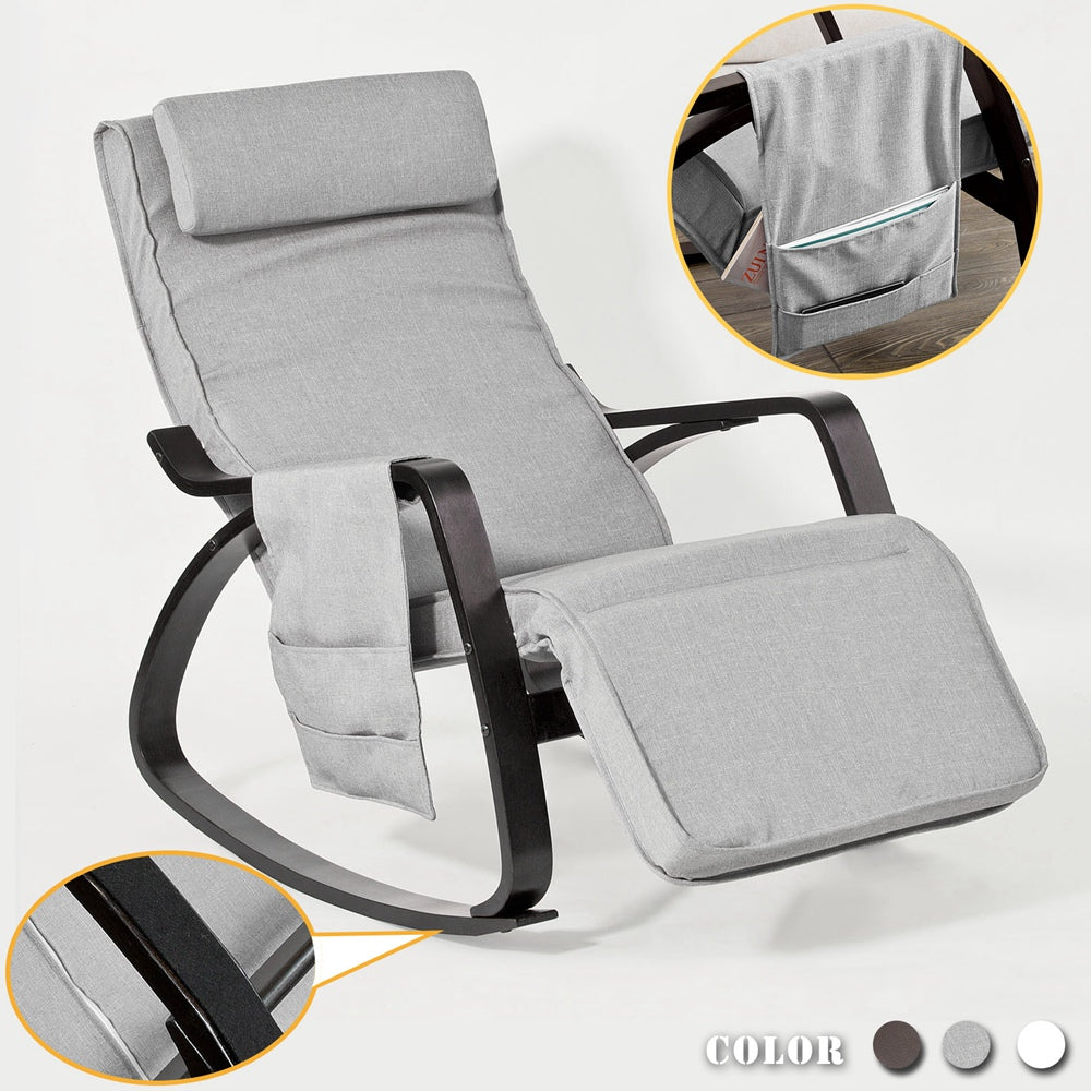 SoBuy FST20-HG Balansoar, Scaun Balansoar Relaxant, Scaun Balansoar cu Suport pentru Picioare, Tetiere Reglabile și Buzunar Lateral, Gri