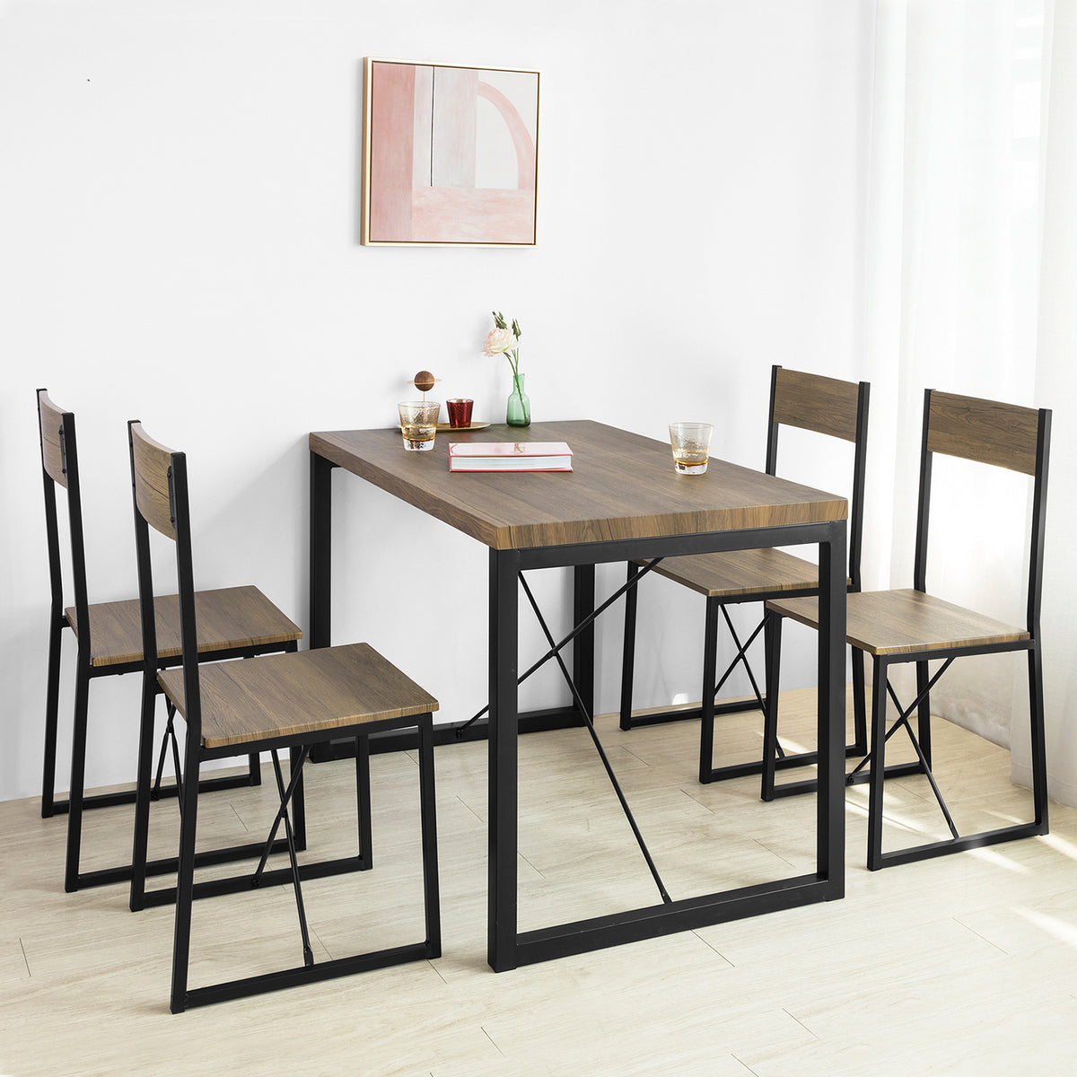 SoBuy FST67x4 Set de 4 scaune de bucătărie din metal Scaune de sufragerie cu spătar Scaun pentru restaurant