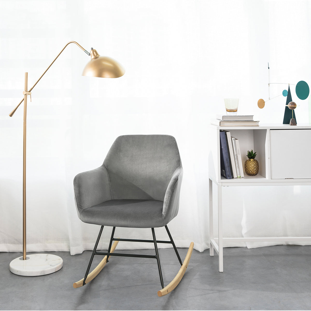 SoBuy FST68-HG Chaise à Bascule avec Accoudoirs Fauteuil de Relaxation Pieds