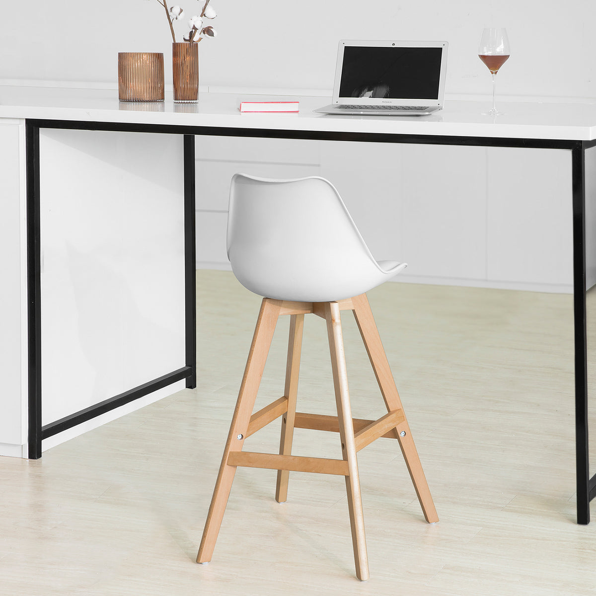 SoBuy FST69-W Scaun de Bar Scaun Înalt de Bucătărie cu Spătar și Suport pentru Picioare