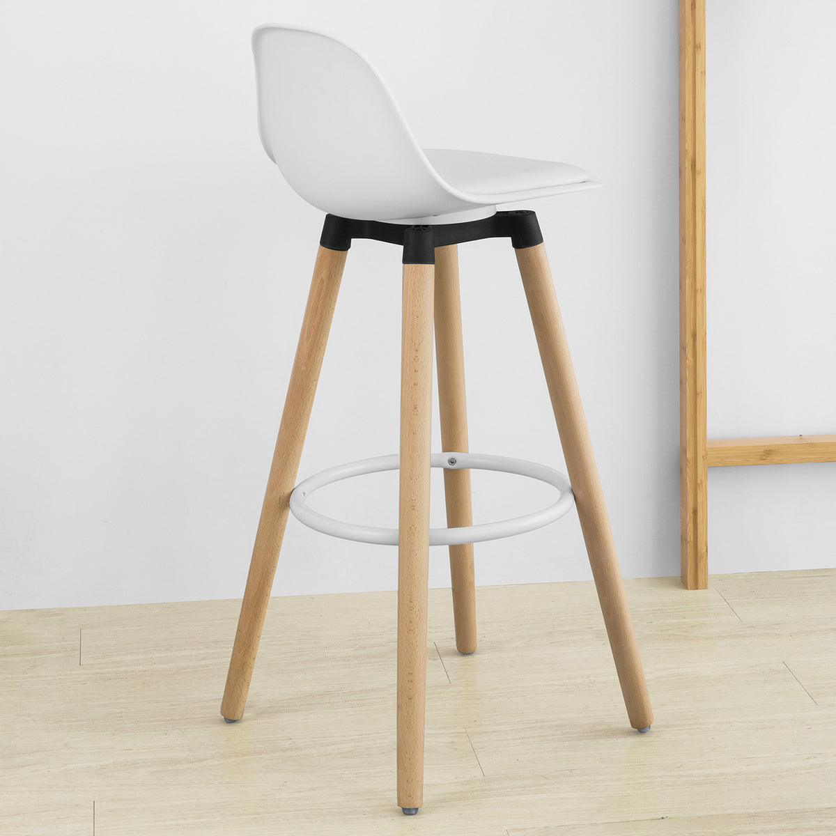 SoBuy FST70-W Tabouret de Bar avec Repose-Pieds et Dossier en Hêtre Blanc