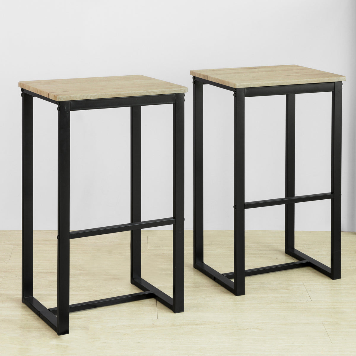 SoBuy FST74-Nx2 Set de 2 Scaune de Bar cu Suport pentru Picioare Scaun Înalt de Bar în Stil Industrial pentru Bucătărie, Sufragerie