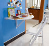 SoBuy FWT10-W Table murale rabattable en bois, Table de cuisine pliable, Table enfant demi-ronde, Blanc