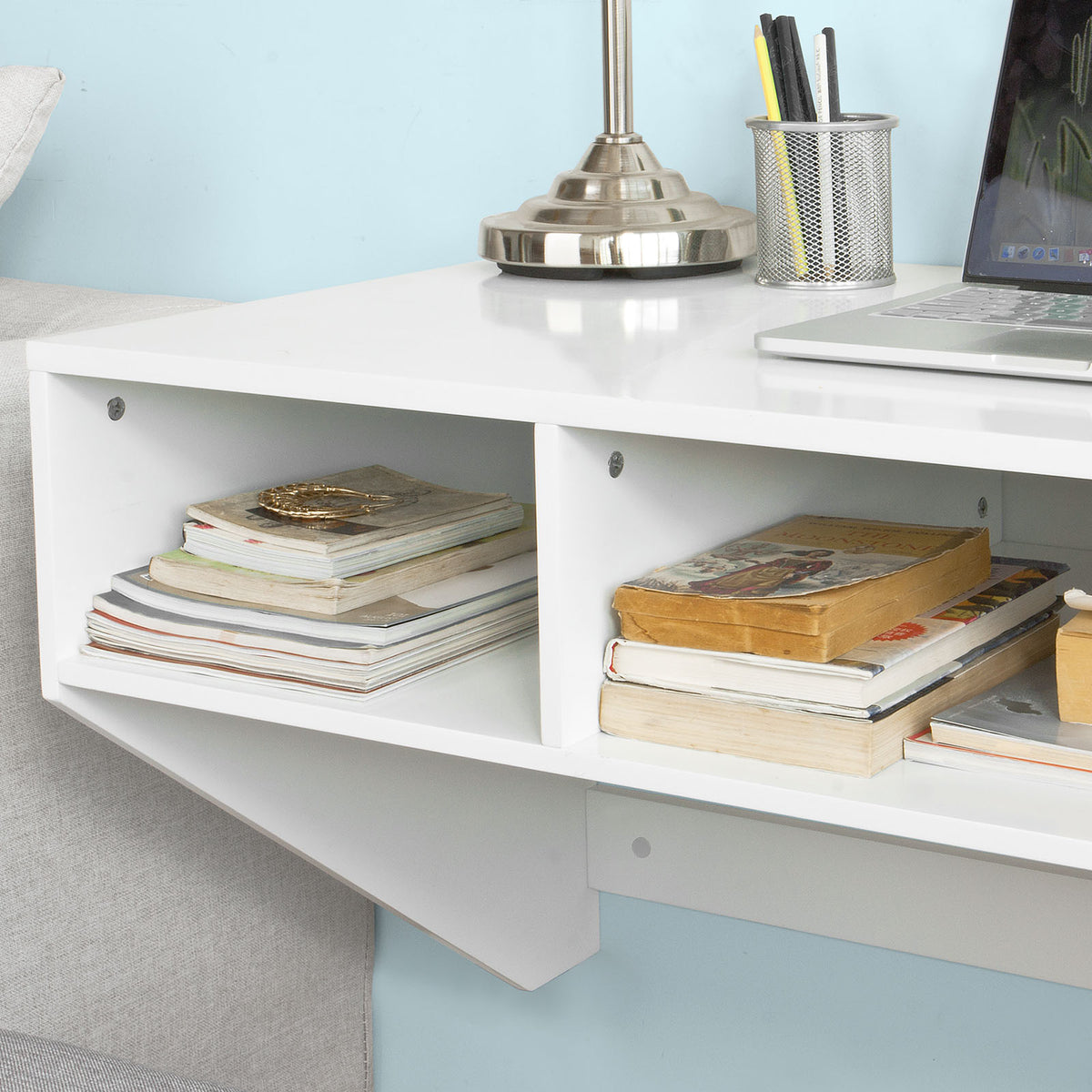 SoBuy FWT14-W Table murale Table de cuisine Bureau informatique avec 3 compartiments