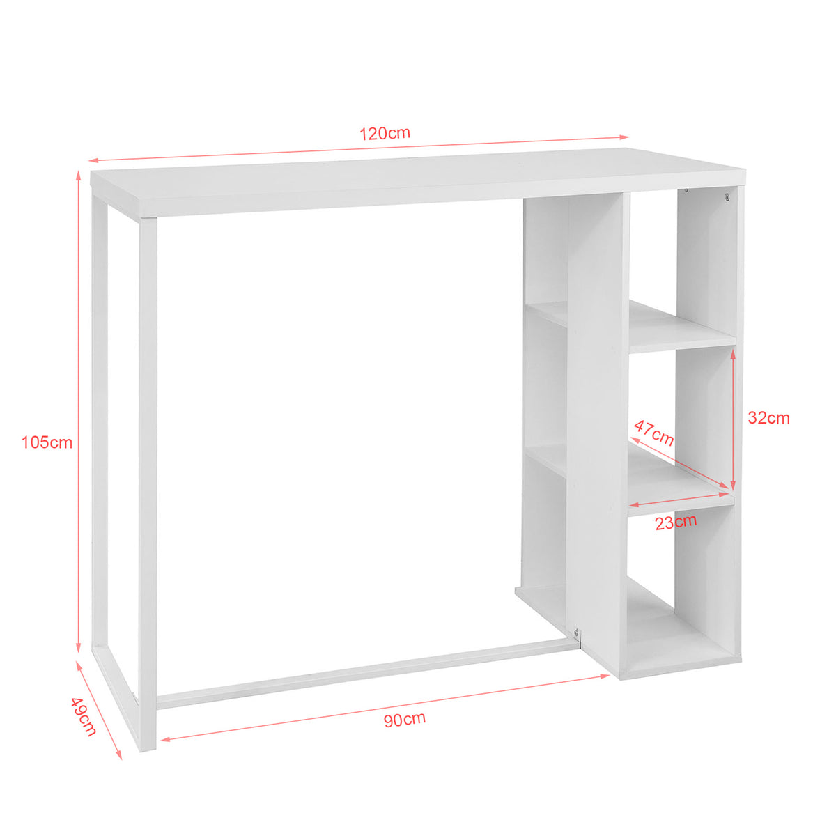 SoBuy FWT39-W Table Haute de Bar Mange-debout Cuisine avec 3 étagères de rangements