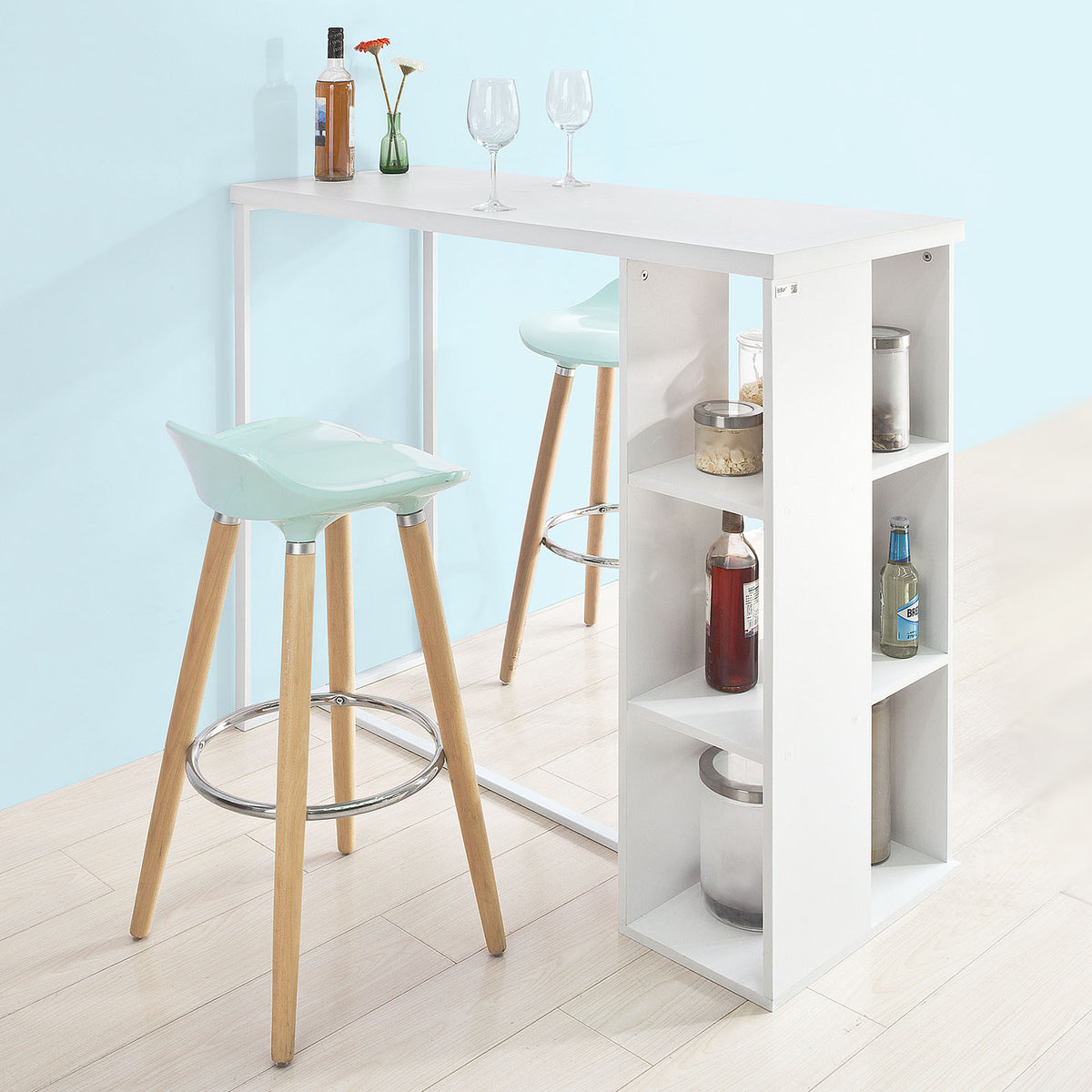 SoBuy FWT39-W Table Haute de Bar Mange-debout Cuisine avec 3 étagères de rangements