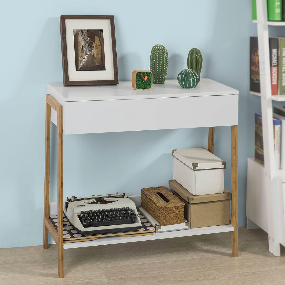 SoBuy FWT48-WN Table Console Table d’appoint avec tiroir et étagère