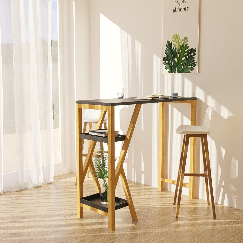 SoBuy FWT56-SCH Bar Table Haute de Bar Mange- 2 étagères de Rangement Pied