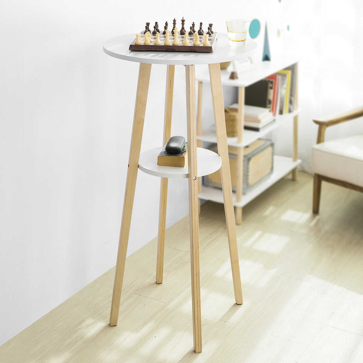 SoBuy FWT58-WN Masă de bar Masă înaltă de bar Masă de bucătărie rotă scandinavă pentru cafea