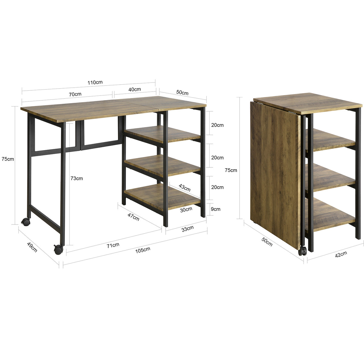 SoBuy FWT85-F Bureau Informatique Pliant Table de Bureau avec Étagère à 3 Niveaux Travail Pliable