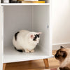 SoBuy HAT01-W Table d’Appoint, Bout de Canapé, Table de Chevet, Maison de Toilette pour Chat avec 1 Compartiment Ouvert et 1 Porte