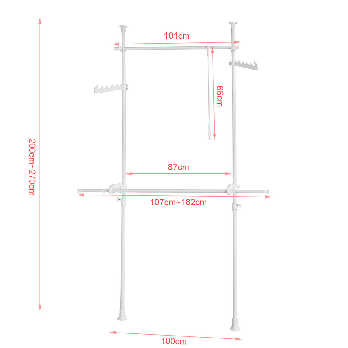 SoBuy KLS02-W Garde-Robe Penderie Télescopique 2 Barres Portant de Vêtement