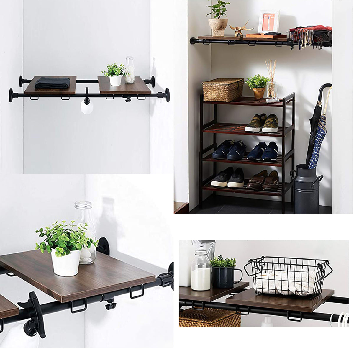 SoBuy KLS10-SCH Étagère Murale Flottante Organisateur Séparateurs d'étagères Étagère de Tension réglable Extensible de 75-127 cm, Noir