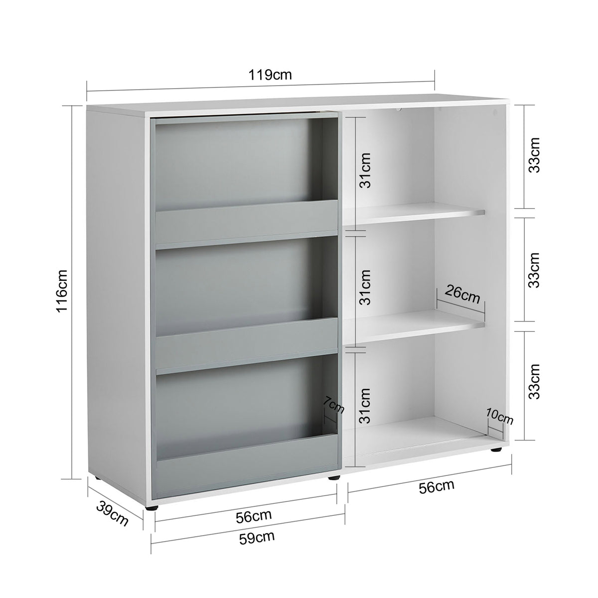SoBuy KMB33-W Étagère pour Enfants Commode pour Chambre d'enfant avec Porte Coulissante Étagère à Jouets Bibliothèque Organisateur de Jouets Armoire Buffet, 119x39x116cm