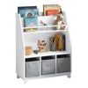 SoBuy KMB34-W Bibliotecă Raft pentru Cărți Raft de Depozitare Jucării pentru Copii Suport pentru Reviste cu Compartimente de Depozitare și 3 Coșuri 63x28x80 cm