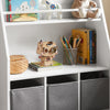 SoBuy KMB34-W Bibliotecă Raft pentru Cărți Raft de Depozitare Jucării pentru Copii Suport pentru Reviste cu Compartimente de Depozitare și 3 Coșuri 63x28x80 cm
