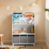 SoBuy KMB34-W Bibliotecă Raft pentru Cărți Raft de Depozitare Jucării pentru Copii Suport pentru Reviste cu Compartimente de Depozitare și 3 Coșuri 63x28x80 cm