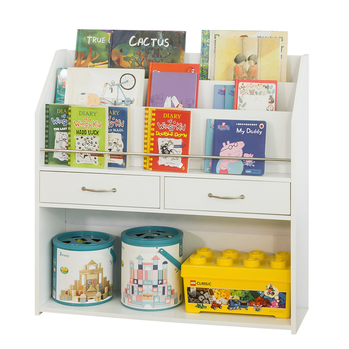 SoBuy KMB39-W Bibliothèque Enfants Étagère à Livres Étagère de Rangement pour Livres et Jouets avec 2 Tiroirs