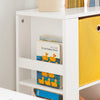 SoBuy KMB48-W Bibliotecă pentru copii, Dulap de depozitare pentru cărți și jucării pentru copii, cu 2 coșuri și 2 rafturi laterale