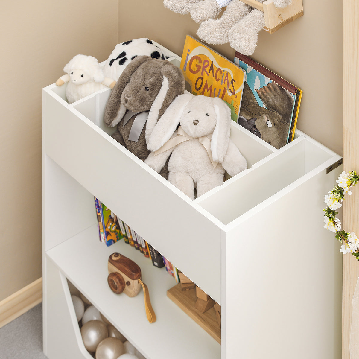 SoBuy KMB51-W Étagère Enfant, Étagère à Livres, Étagère de Rangement pour Livres et Jouets, Bibliothèque Enfant