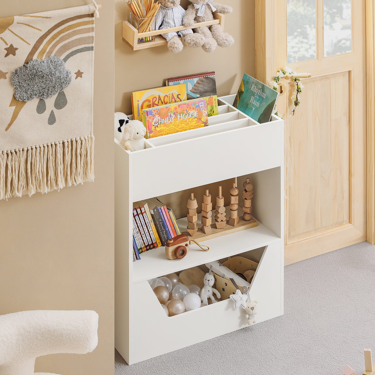SoBuy KMB51-W Étagère Enfant, Étagère à Livres, Étagère de Rangement pour Livres et Jouets, Bibliothèque Enfant