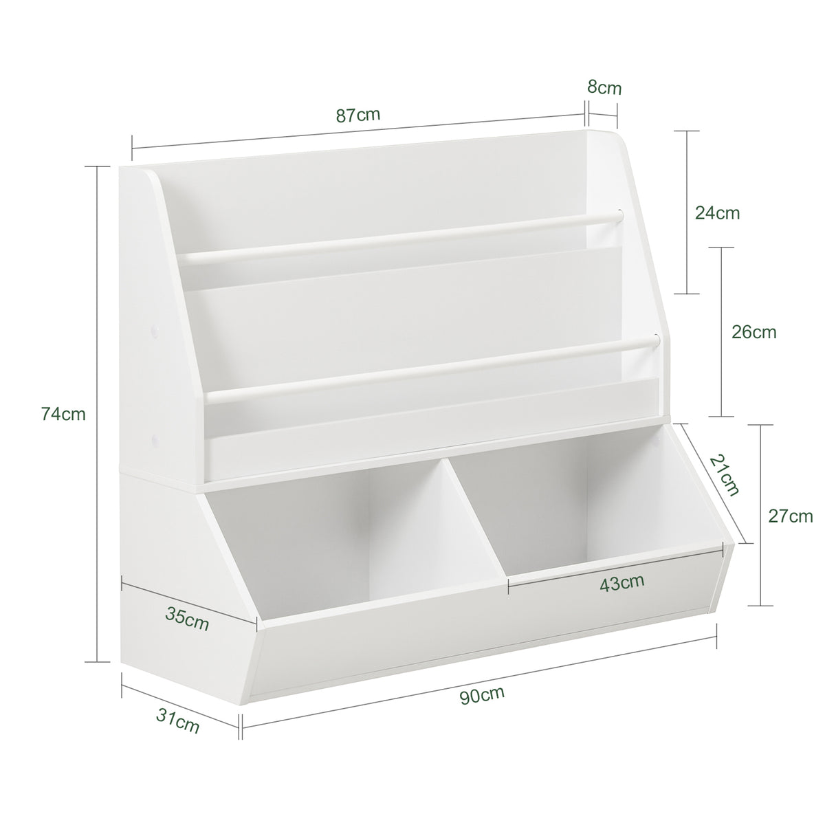 SoBuy KMB56-W Bibliothèque Enfant Étagère de Rangement Jouets pour Enfants Étagère à Livres, Étagères à 2 hauteurs, 2 Compartiments