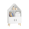 SoBuy KMB58-W Bibliotecă pentru copii Raft de depozitare pentru cărți și jucării Raft de cărți Dulap de depozitare pe picioare cu 1 fereastră de castel, 2 compartimente și 2 uși, 63x30x103 cm