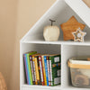 SoBuy KMB58-W Bibliotecă pentru copii Raft de depozitare pentru cărți și jucării Raft de cărți Dulap de depozitare pe picioare cu 1 fereastră de castel, 2 compartimente și 2 uși, 63x30x103 cm