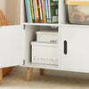 SoBuy KMB58-W Bibliotecă pentru copii Raft de depozitare pentru cărți și jucării Raft de cărți Dulap de depozitare pe picioare cu 1 fereastră de castel, 2 compartimente și 2 uși, 63x30x103 cm