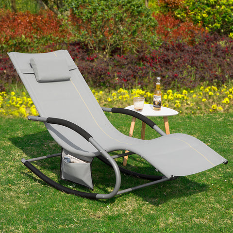 SoBuy 2 x Grădină pentru scaune de punte fotoliu cu tetieră și buzunar gri OGS28-HGX2
