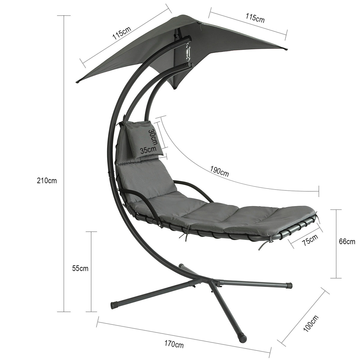 SoBuy OGS39-SG Bain de Soleil Hamac Transat Suspendu Lit Suspend Balancelle de Jardin
