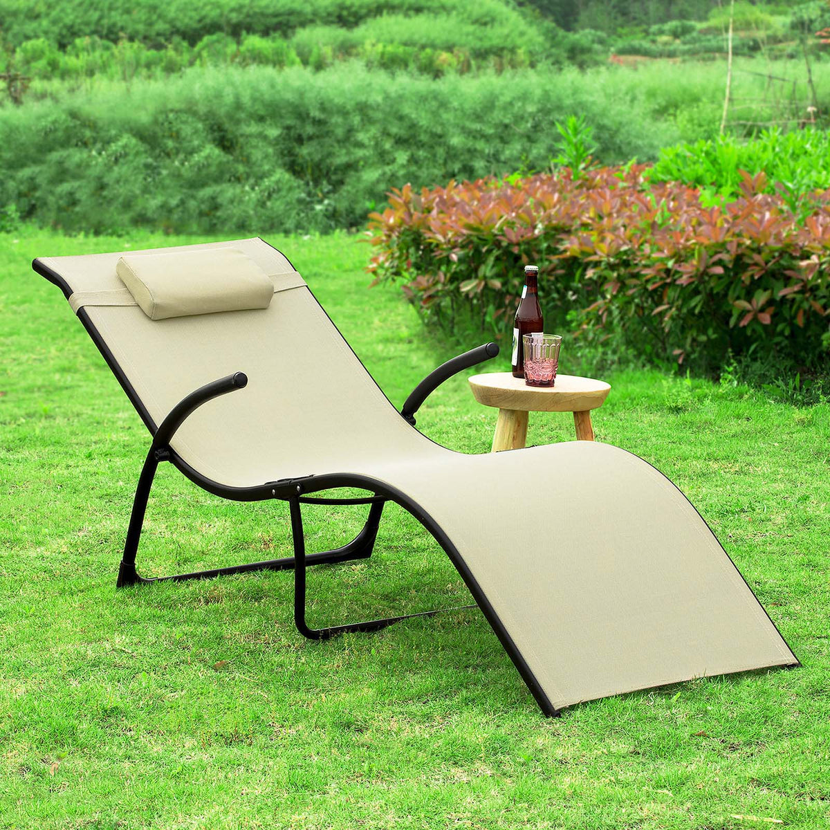 SoBuy OGS45-MI Chaise Longue Pliable Transat de Jardin Bascule avec Appui-tête