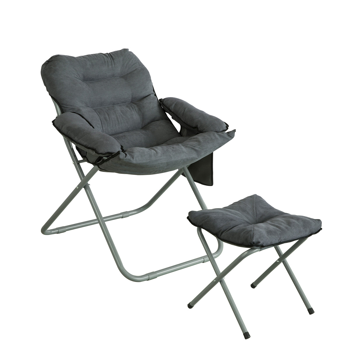 SoBuy OGS55-HG Fauteuil de Jardin Chaise Longue Pliable et Repose-Pieds Fauteuil de Relaxation avec Tabouret et Poche latéral