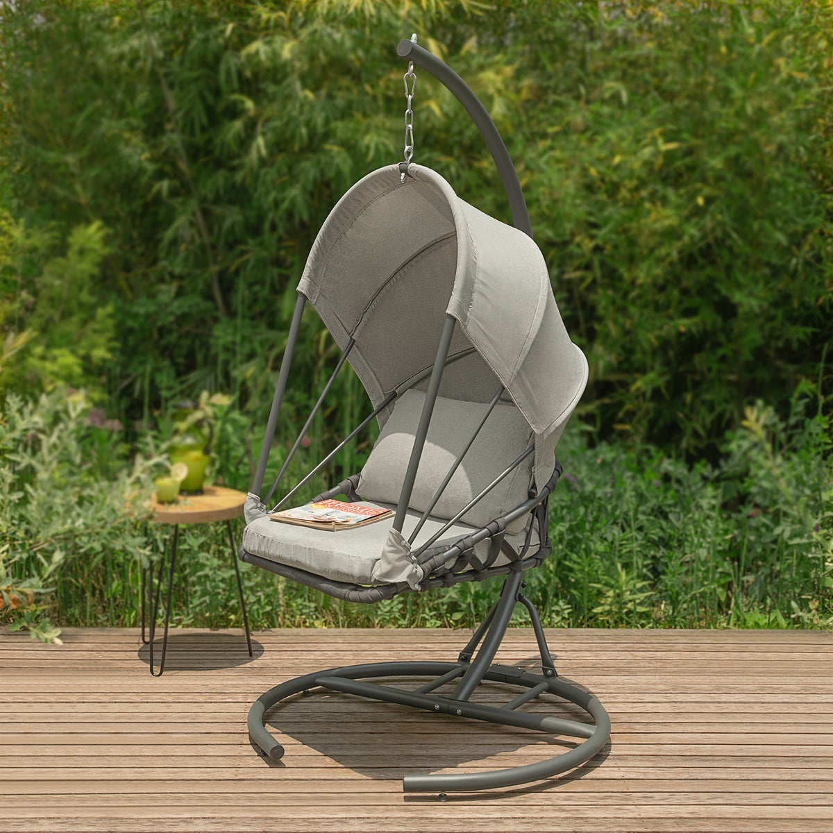SoBuy OGS57-HG Fauteuil Suspendu Extérieur Siège Suspendu Chaise Suspendue avec Structure en Fer et Coussin d'assise Moelleux