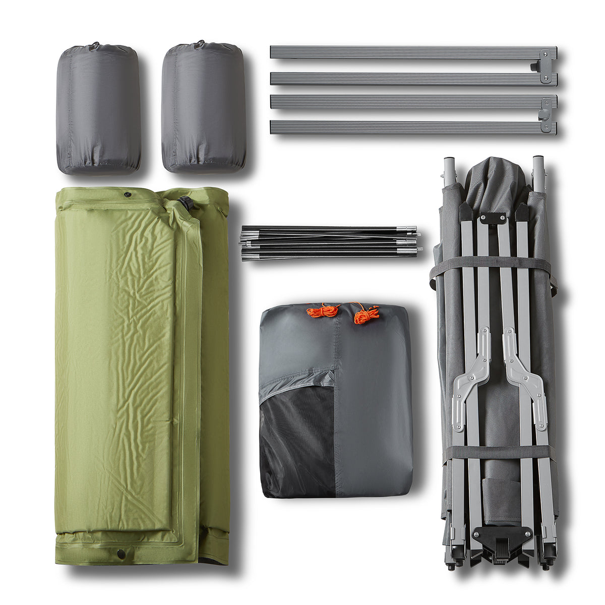 SoBuy OGS60-L-HG Pat Pliabil de Camping din Aluminiu Ușor, 3 în 1 cu Acoperiș Anti-UV + Saltea Gonflabilă Integrată + Geantă de Transport, 2 Persoane