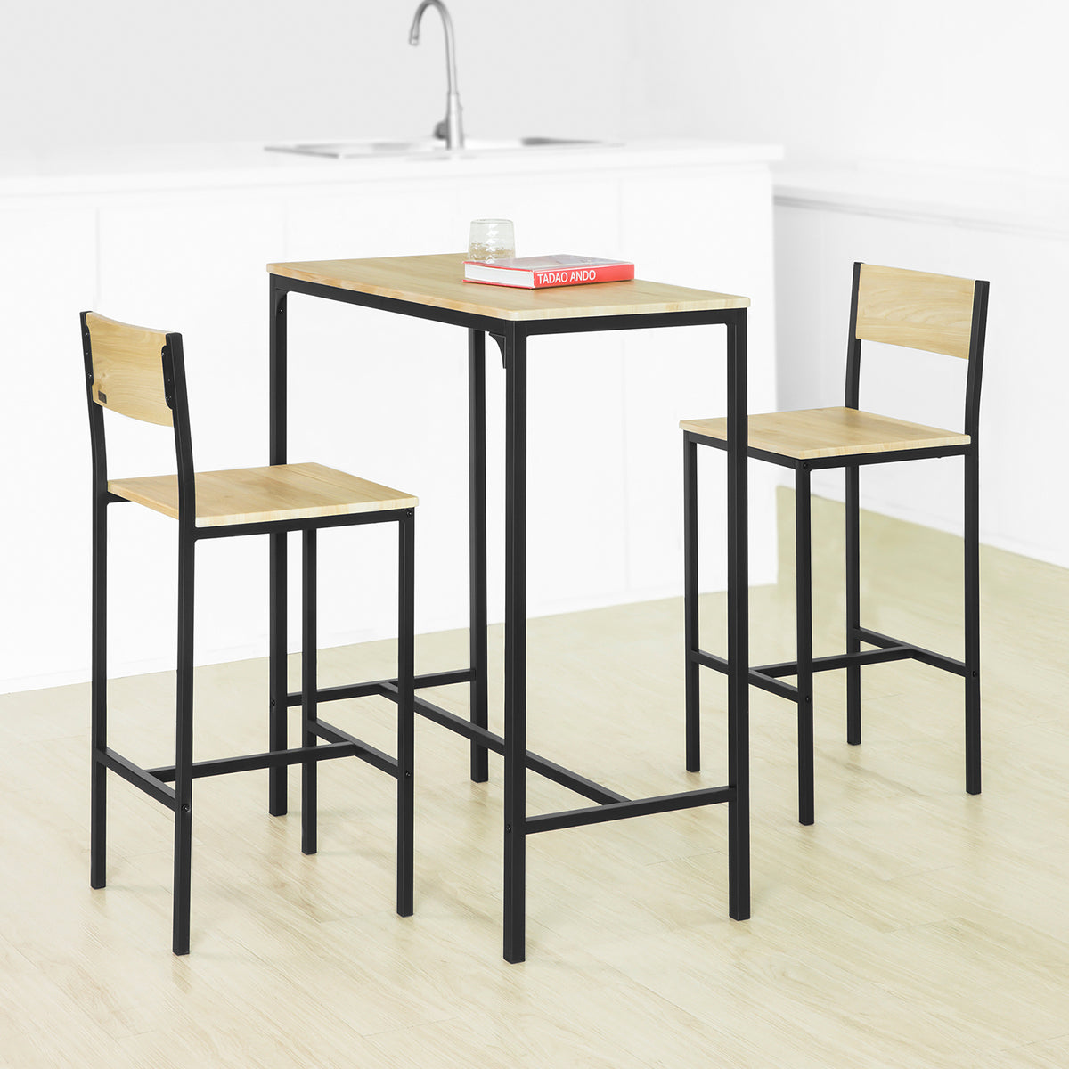 SoBuy OGT03-L-N Lot Table et 2 Chaises de Bar de Style Industriel Ensemble Table de Bar + Tabourets de Bar