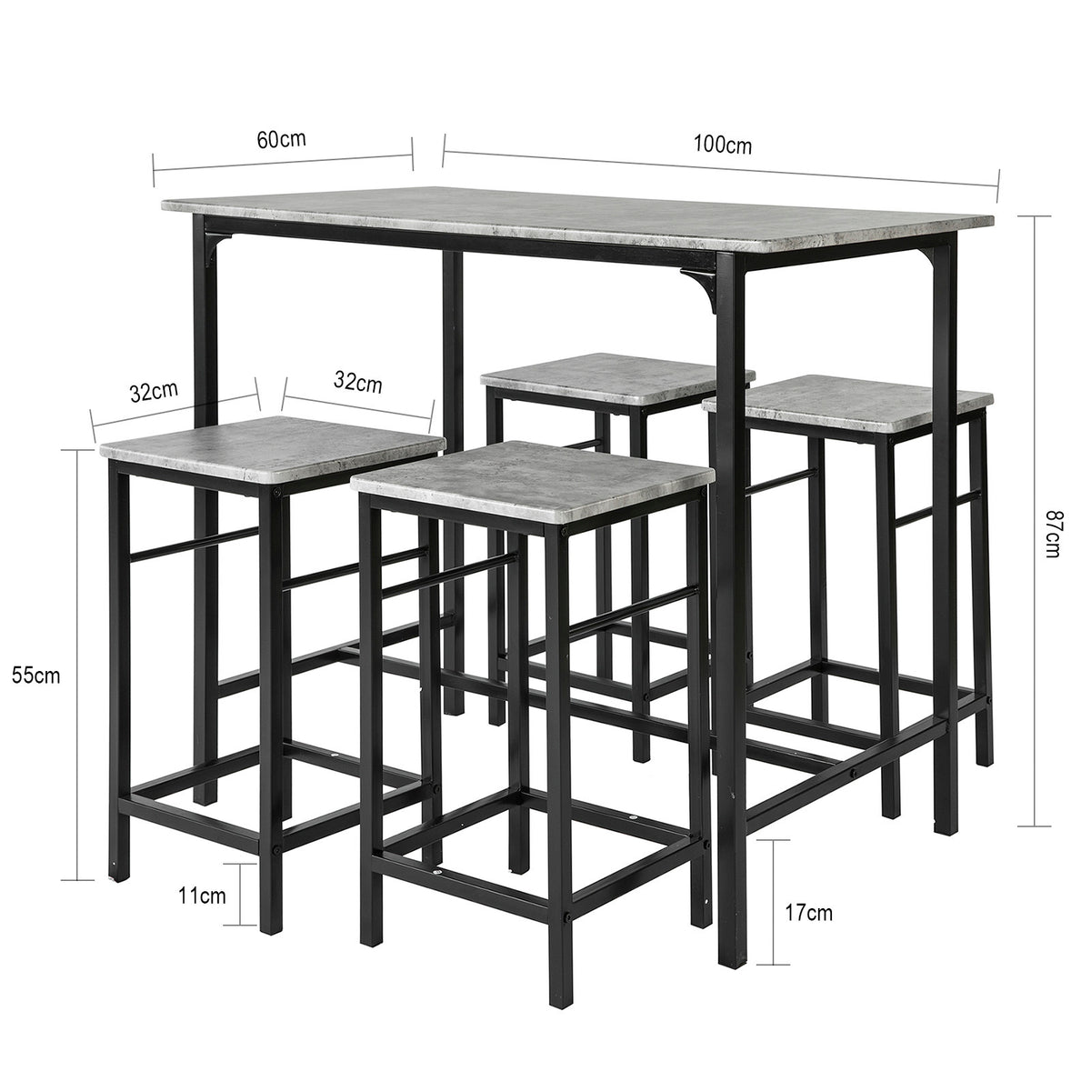 SoBuy OGT11-HG Set de masă de bar pentru sufragerie cu 4 scaune de bar