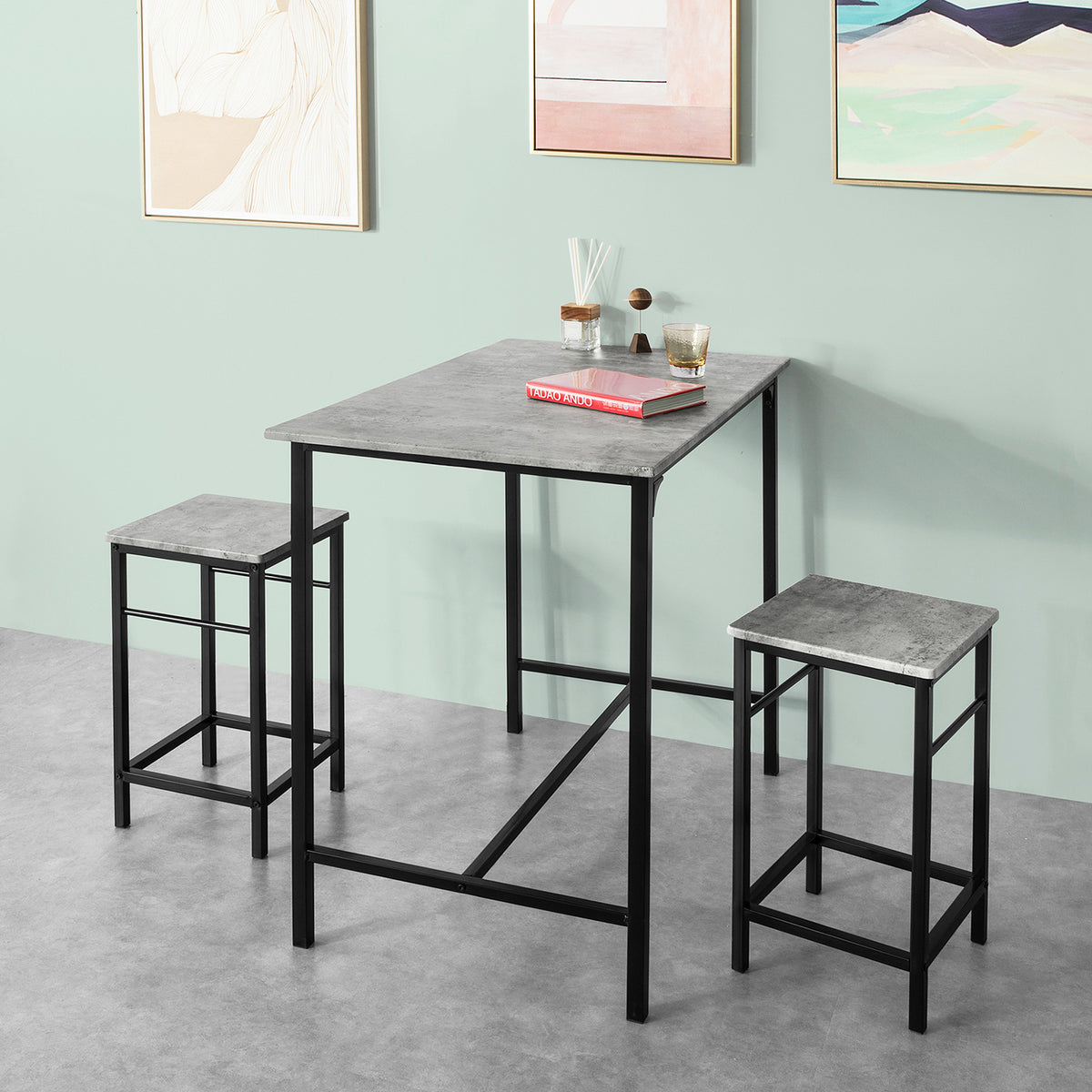 SoBuy OGT11-HG Set de masă de bar pentru sufragerie cu 4 scaune de bar