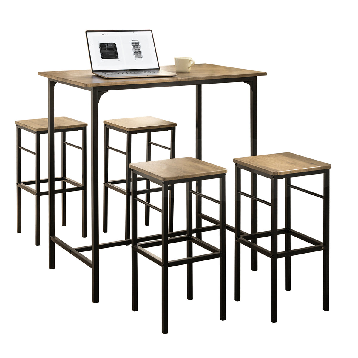 SoBuy OGT11-XL Set 1 Masă + 4 Scaune de Bar Set Masă de Bar Bistro + 4 scaune cu Suport pentru picioare Masă înaltă de bucătărie