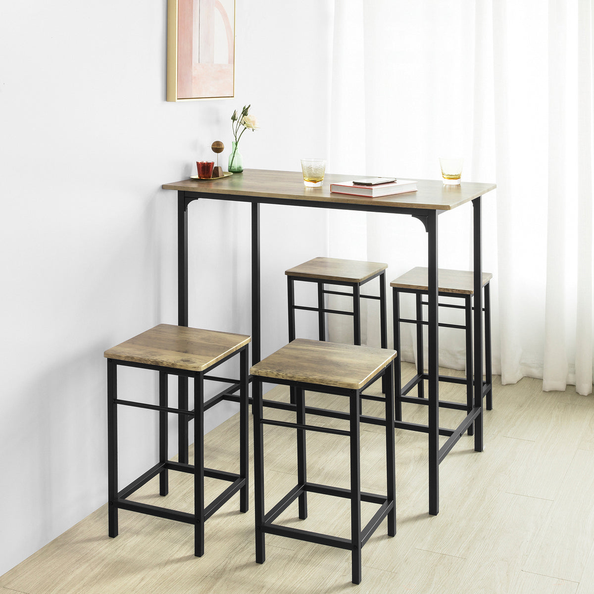 SoBuy OGT11-XL Set de 1 Table + 4 Tabourets Ensemble Table de Bar bistrot + 4 tabourets avec Repose-Pieds Table Mange-Debout Table Haute Cuisine