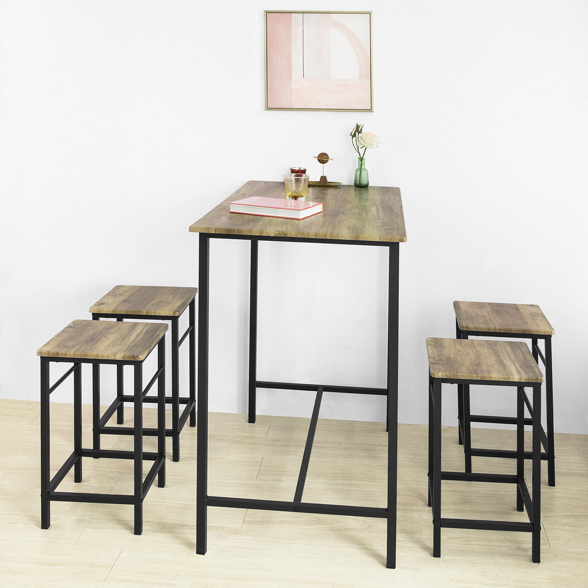 SoBuy OGT11-XL Set de 1 Table + 4 Tabourets Ensemble Table de Bar bistrot + 4 tabourets avec Repose-Pieds Table Mange-Debout Table Haute Cuisine