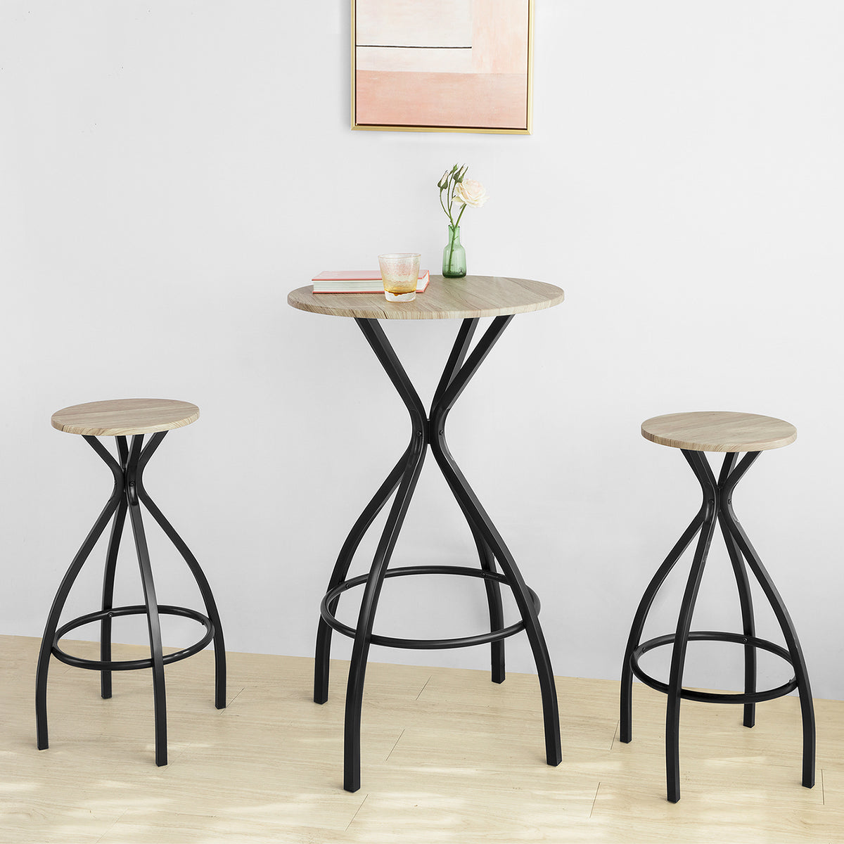SoBuy OGT21-SCH Set de 1 Table + 2 Tabourets Ensemble Table de Bar bistrot + 2 tabourets avec Repose-Pieds