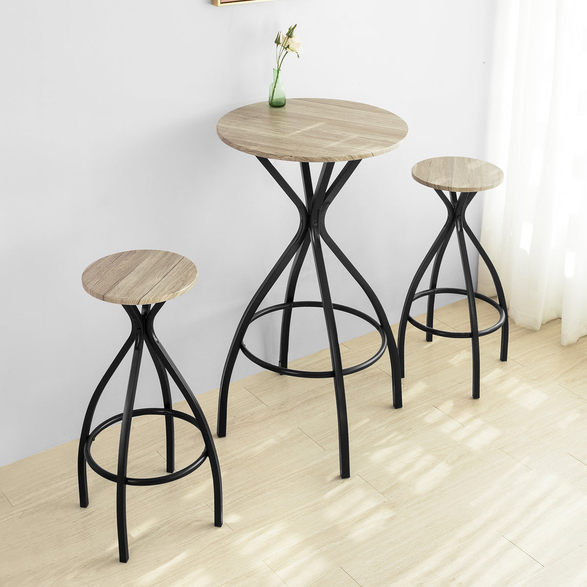 SoBuy OGT21-SCH Set 1 Masă + 2 Scaune Set Masă de Bar Bistro + 2 scaune cu Suport pentru Picioare