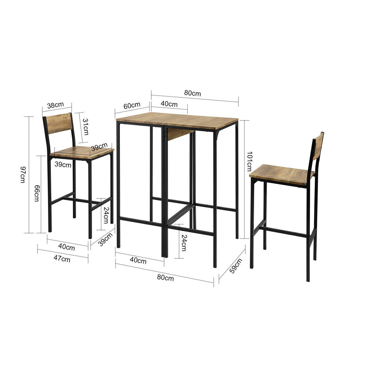 SoBuy OGT42-F Set 2 Mese Înalte și 2 Scaune de Bar 4 piese în total
