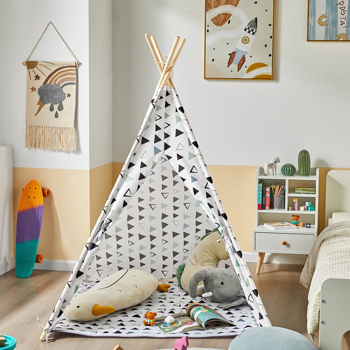 SoBuy OSS03-A02 Tipi Enfant Tente pour Enfant avec Tapis De Sol Indian Teepee Tente de Jeu pour Enfants