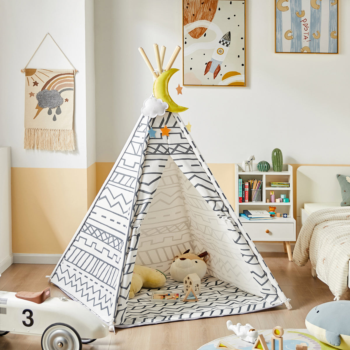 SoBuy OSS03-A03 Tipi Enfant Tente pour Enfant avec Tapis De Sol Indian Teepee Tente de Jeu pour Enfants